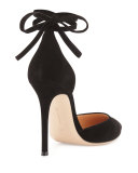 Suede Pointed-Toe Ankle-Wrap Pump, Black