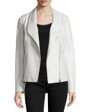 Asymmetric Zip-Front Leather Jacket, White