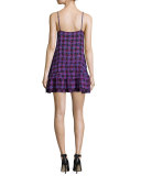 Silk 2-in-1 Houndstooth Flounce Dress, Cobalt/Multicolor