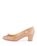 Pyramidame Block-Heel Red Sole Pump, Nude