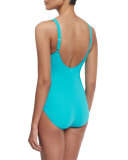 Waterfall Ruched One-Piece Swimsuit, Jade