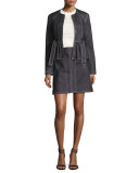 Geometric Laced Chambray Mini Skirt, Indigo
