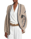 Nubby Wool-Blend Boyfriend Cardigan, Beige