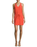 Sleeveless Tie-Waist Dress, Coral
