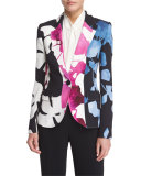 Orchid-Print One-Button Jacket, Off White