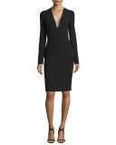 Barbell-Pierced Long-Sleeve Sheath Dress, Black