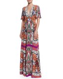 Short-Sleeve Multi-Print Maxi Dress, Magenta