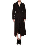 Shawl-Collar Belted Robe Coat, Black/Barolo