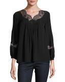 Olsone Lace-Trim Blouse, Caviar