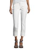 Cropped Twill Straight-Leg Pants, White