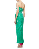 Strapless Floral-Embellished Gown, Spring Green