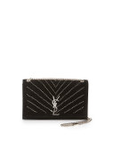 Monogram Medium Crystal Suede Shoulder Bag, Black