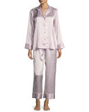 Geometric-Print Satin Pajama Set, Purple Pattern