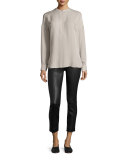 Stitch-Front Leather Leggings, Black