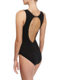 Go West High-Neck Colorblock One-Piece Swimsuit, Black/White