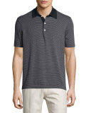 Striped Short-Sleeve Pique Polo Shirt, Navy
