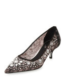 Crystal-Lace Mid-Heel Pump, Black