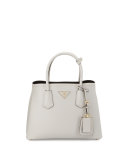 Mini Saffiano Cuir Tote Bag, White/Black (Talco+Nero)