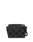 Selma Medium Diamond-Grommet Messenger Bag, Black