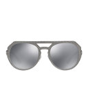 Embossed Metal Mirrored Aviator Sunglasses, Black
