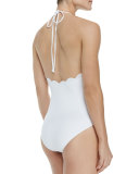 Mott Halter One-Piece Swimsuit W/ Scalloped Edges, White