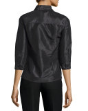 Taffeta 3/4-Sleeve Blouse, Black