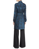 The Sandringham - Python-Print Silk Trenchcoat, Mineral Blue