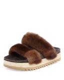 Mink Fur Two-Band Sandal, Brown