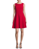 Sleeveless Double-Wool Crepe Dress, Red