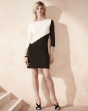 Seamed Colorblock Ponte Dress, Black/Ivory, Plus Size