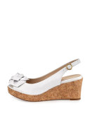 Star Patent Flower Slingback Wedge Sandal