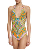 Capri Printed Lace-Up Front One-Piece Swimsuit