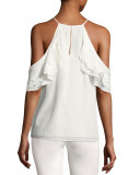 Roma Embroidered Floral Cold-Shoulder Top, Ivory