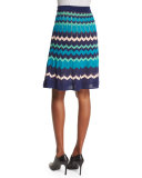 Colorblock Zigzag A-Line Skirt, Marine