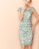 Filigree Embroidered Lace Cocktail Dress, Mint