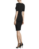 Milano Jersey Pintucked Short-Sleeve Dress, Black