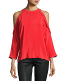 Vivica Silk Crepe Cold-Shoulder Top, Spring Red