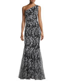 One-Shoulder Floral Embroidered Mermaid Gown