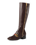 Peyton Leather Knee Boot, Brown