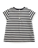 Cap-Sleeve Striped Flower Plume Jersey Tee, Multicolor, Size 12M-3