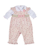 Floral Corduroy Overalls w/ Collared Blouse, Pink, Size 6-24 Months