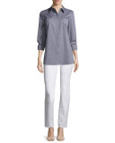 Kadine Long-Sleeve Blouse, Steel Gray