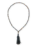 Roni Beaded Necklace with Leather Tassel, Blue