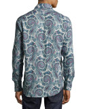 Paisley-Print Button-Down Shirt, Gray