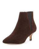Geeo Suede Pointed-Toe Bootie, Dark Brown