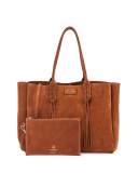 Medium Suede Tassel Tote Bag, Brown