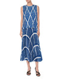 Geometric Plissé Midi Skirt, Blue