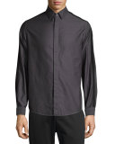 Striped-Sleeve Sport Shirt, Gray