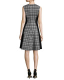 Linear Organza Sleeveless Dress, Black/Ivory