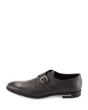 Saffiano Leather Single-Monk Shoe, Black 